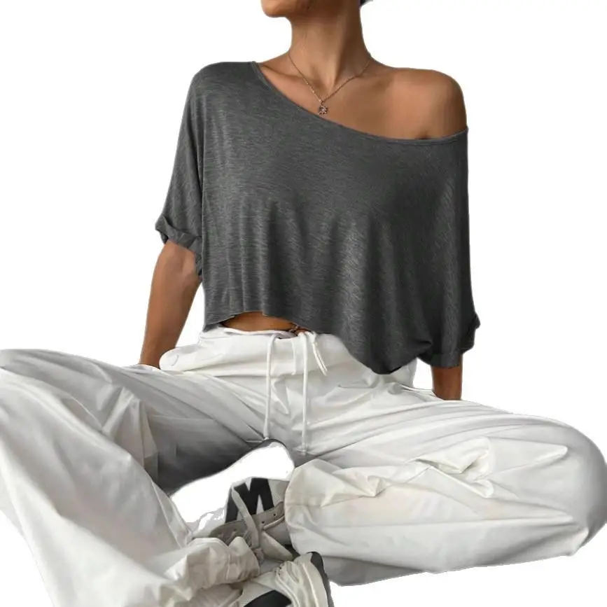 Women's ort Sve Cropped irt Loose Fit Polyester Fabric  Color T-irt European Sle Spring Summer Casual Wear