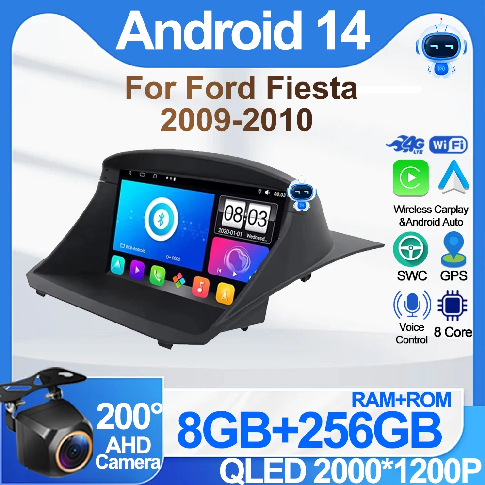 

Car Radio With Screen For Ford Fiesta 2009-2010 Android Auto stereo Multimedia Video Player NO 2din Navigation GPS Carplay DSP