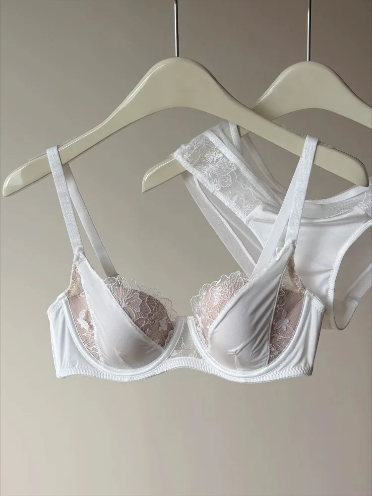 French Lace Embroidery Sexy Bra Set Push Up Minimizer Gather Support Full Coverage Comfort Lingerie for Big Breasted Women 2PCS