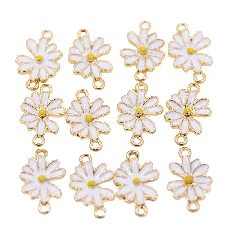 50pcs 10*15mm Flower Daisy  for Alloy Round Enamel Charms Mini Sweet Heart Charms For DIY Necklaces Bracelets Jewelry Accessori