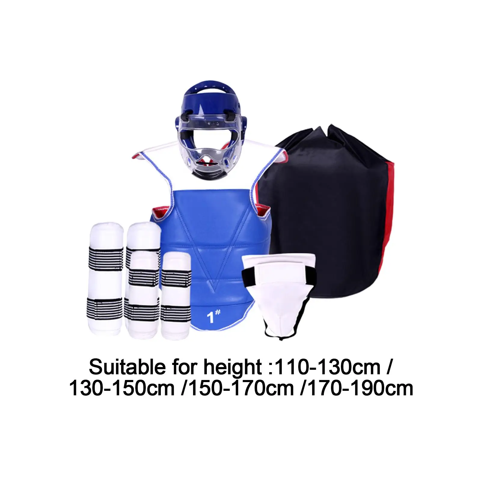 

6 Pieces Karate Sparring Gear with Storage Bag Professional Boxing Headgear Taekwondo Chest Pad Arm Leg Guards Full Protection