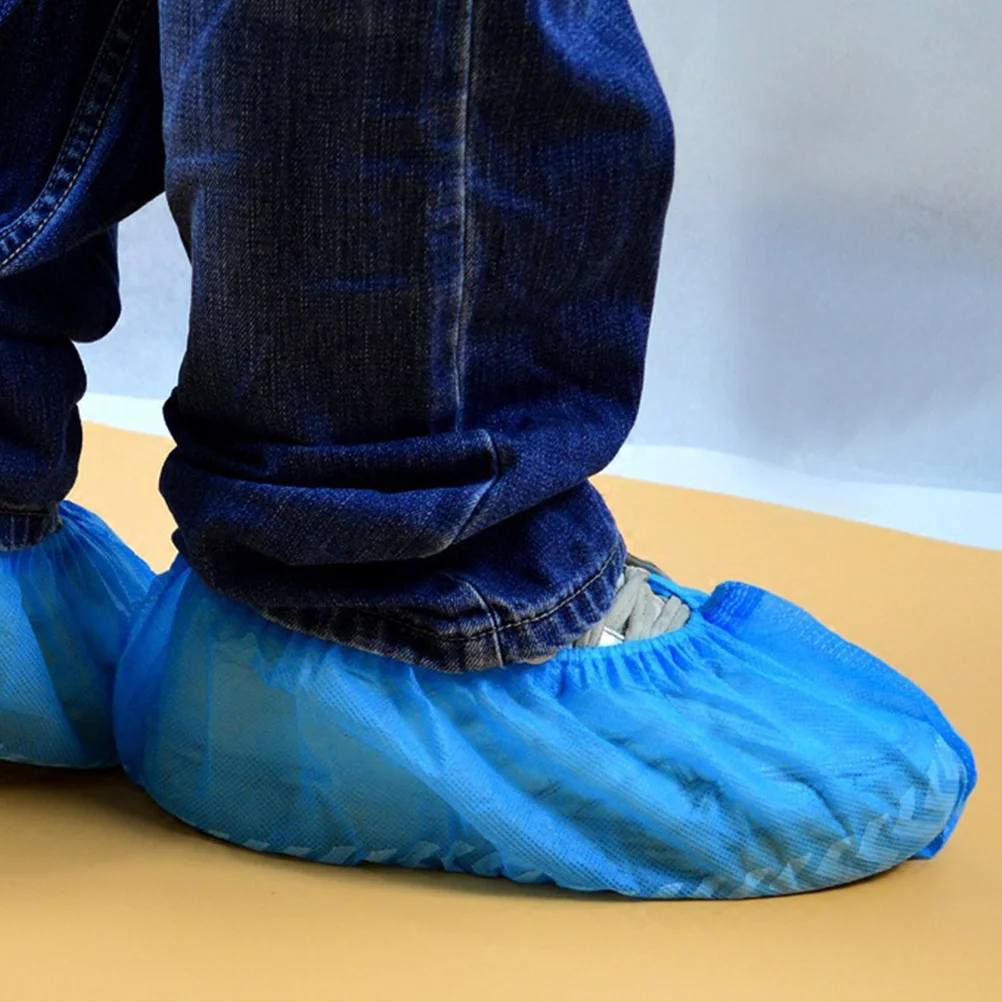 

100Pcs Non-Slip Non-Woven Shoes Cover Mud Rain Protection Elastic Opening Blue Shoes Cover Overshoes