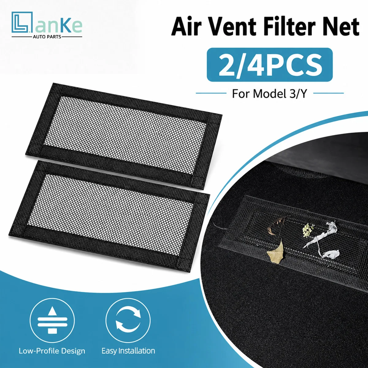 Lanke 2/4PCS Car Seat Bottom Air Outlet Guard Mesh Screen Prevent Foreign Object Fall‑in Protective Trim Fit For Tesla Model 3 Y