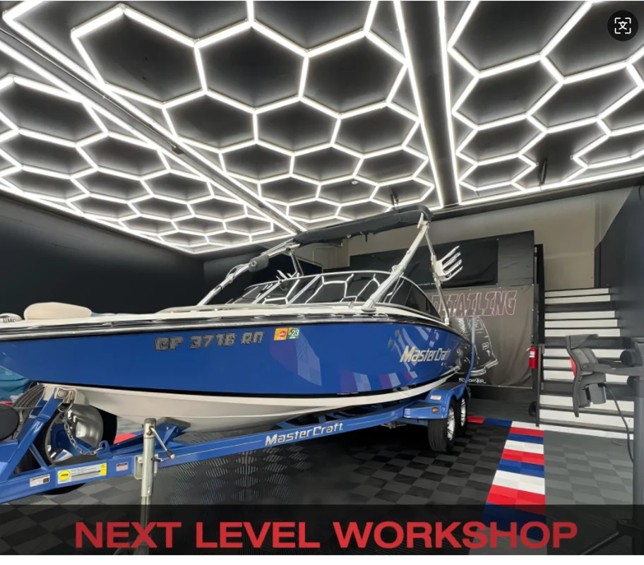 

Hexagon LED Ceiling Light 6500K Daylight Honeycomb Design High Brightness for Garage Workshop Car Detailing Studio Home Gym