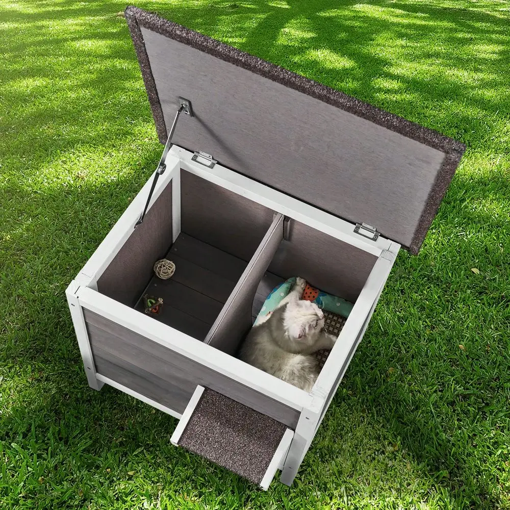 

Cat House Weatherproof, Cat Shelter For Multiple Cats, Outdoor Wooden Cat Rabbit House With AllRound Foam Insulated, PVC Door F