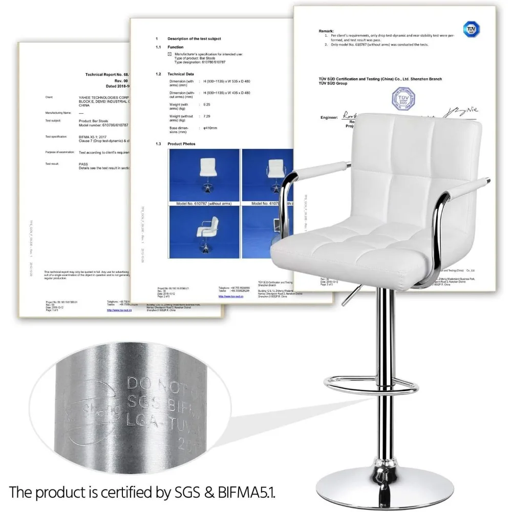 Bar Набор табуретов of 2, из искусственной кожи поворотные барные стойки, Hydraulic, гидравлические высокие стулья для кухни с подлокотником и спинкой