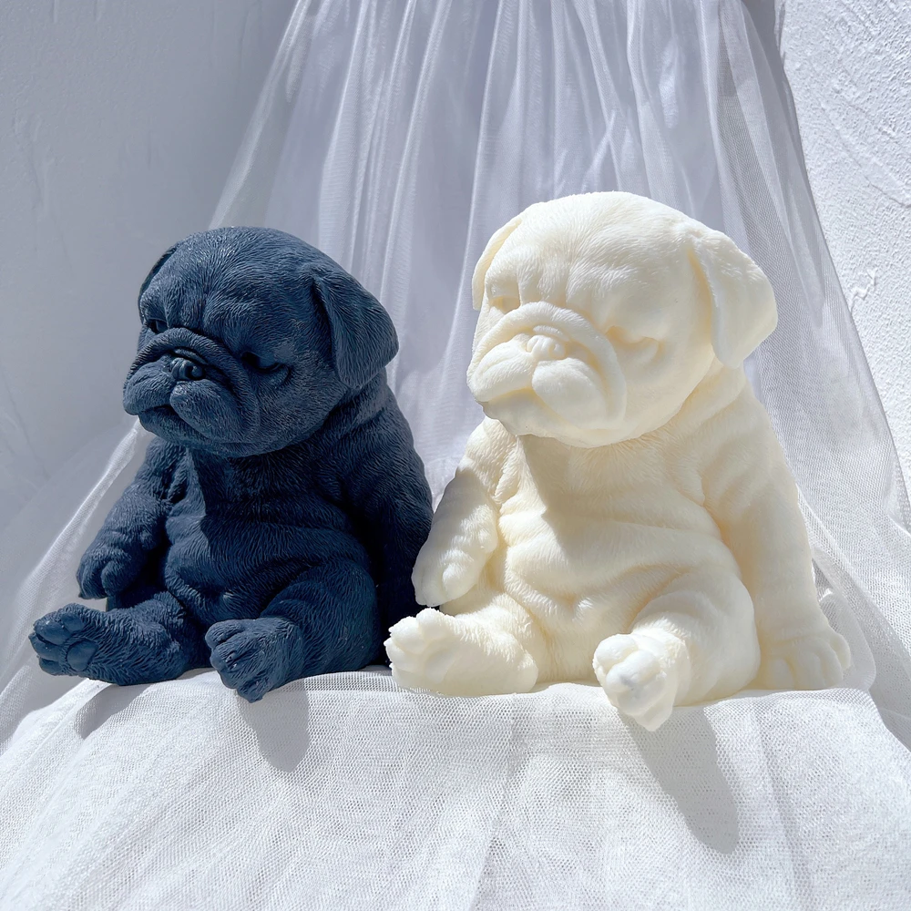 Sitting Sleeping Pug Dog Puppy Candle Mold Animal Puppies Soy Wax Silicone Mould Dog Lover Home Decor