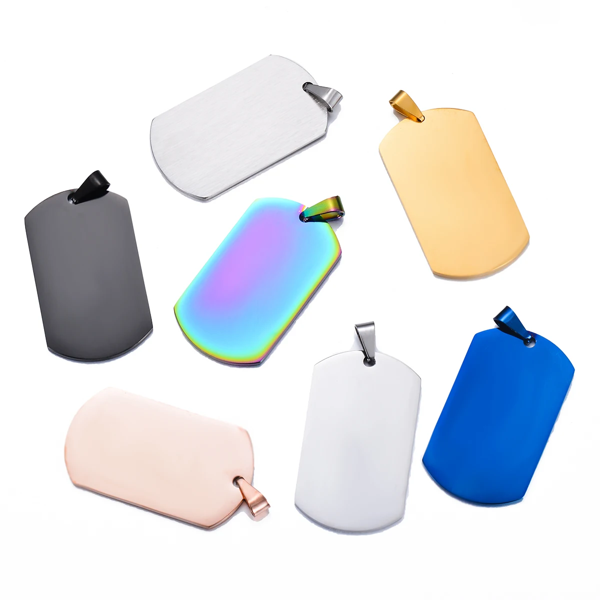 10pcs Wholesale Stainless Steel Military Army Style ID Blank Dog Tags Pendant Rectangle Necklace Jewelry Accessories (7 Color)