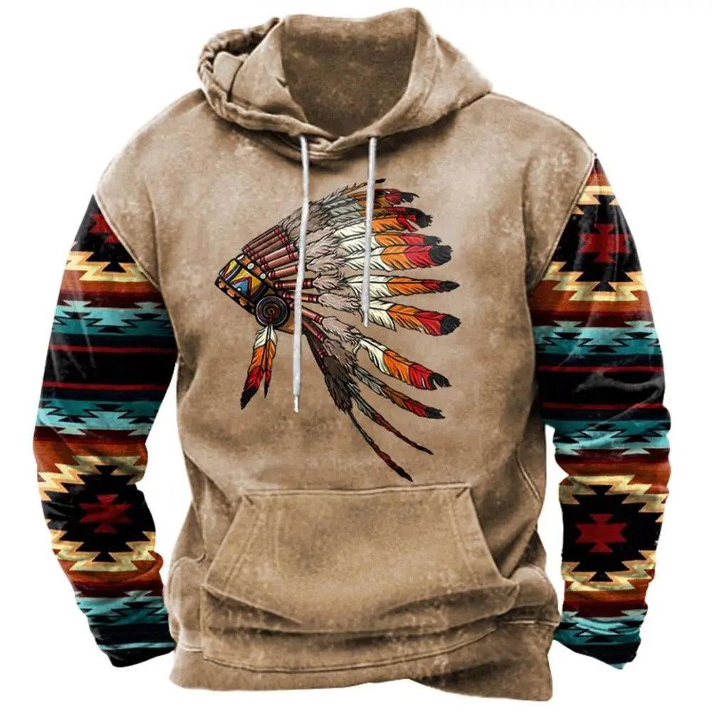 

Vintage Indian Print Men's Hoodie 2023 New Harajuku Clothing Streetwear Unisex Hooded Sweatshirt Male Brand Casual Pullover Tops