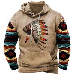 Vintage Indian Print Men's Hoodie 2023 New Harajuku Clothing Streetwear Unisex Hooded Sweatshirt Male Brand Casual Pullover Tops