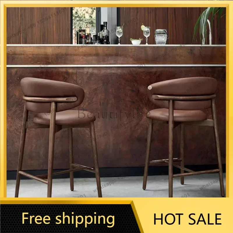 LJY Home High Stool Nordic Upholstered Backrest Bar Chair Simple Modern for Bar KTV Cafe Leisure