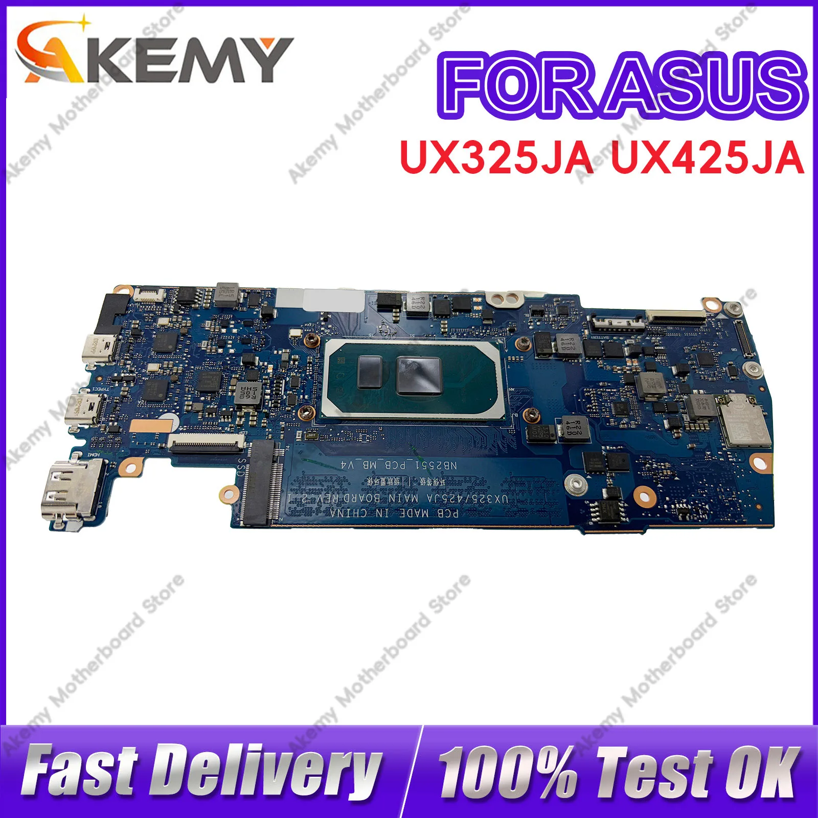 Placa-mãe para laptop ASUS ZenBook UX325JA UX325J U3700J UX325JA U4700J com processadores Intel de 10ª geração I3, I5, I7 - 100% testada e aprovada