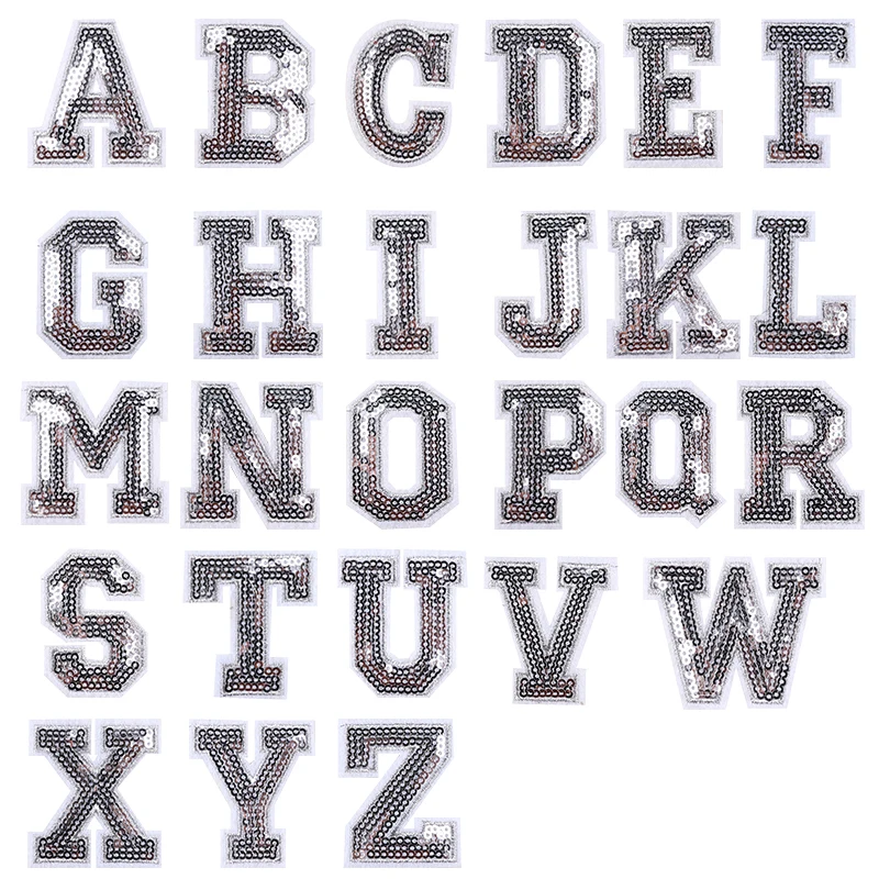 New 26PCS/lot Fashion A-Z Sequins English Letter Embroidery Patch Free Spelling Iron On Patches For Clothing Hat Shose Sew DIY