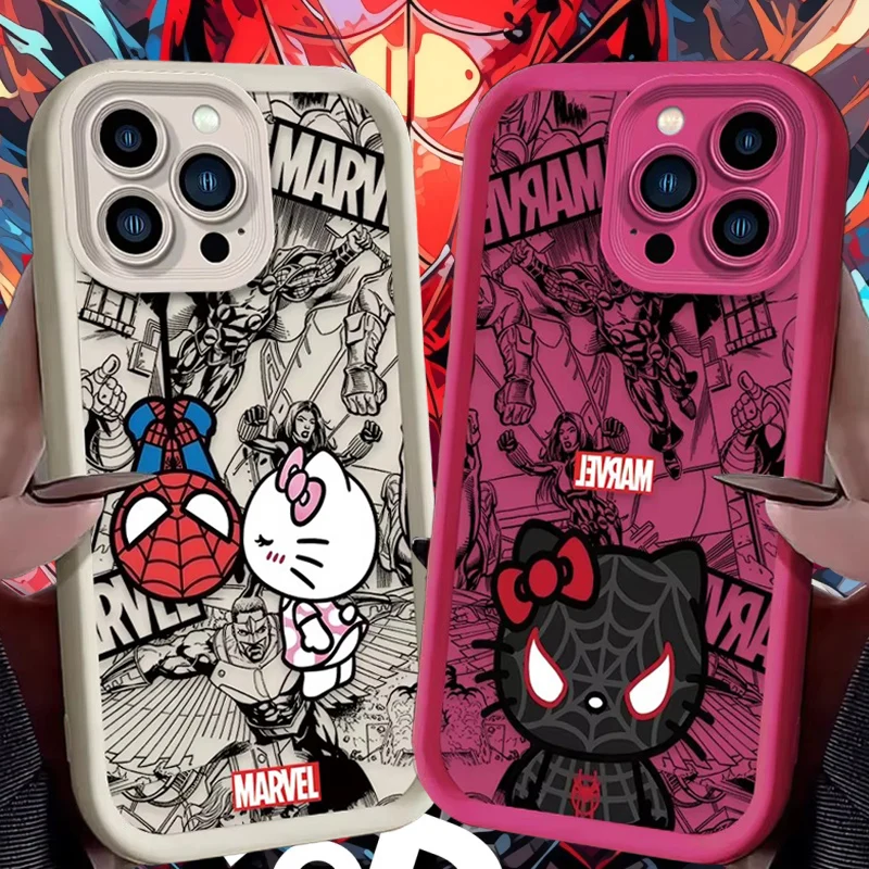 Case For iPhone 16 15 14 13 12 11 Pro Max X XS X S Max XR SE 2020 7 8 Plus Marvel Spider Man Hello Kitty Shockproof Back Cover