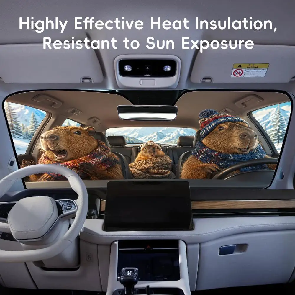 Kapibala wearing a scarf Sun Visor Car Sun Shade Front Windshield Coverings Blocker Auto Protector Window Visor Screen Cover
