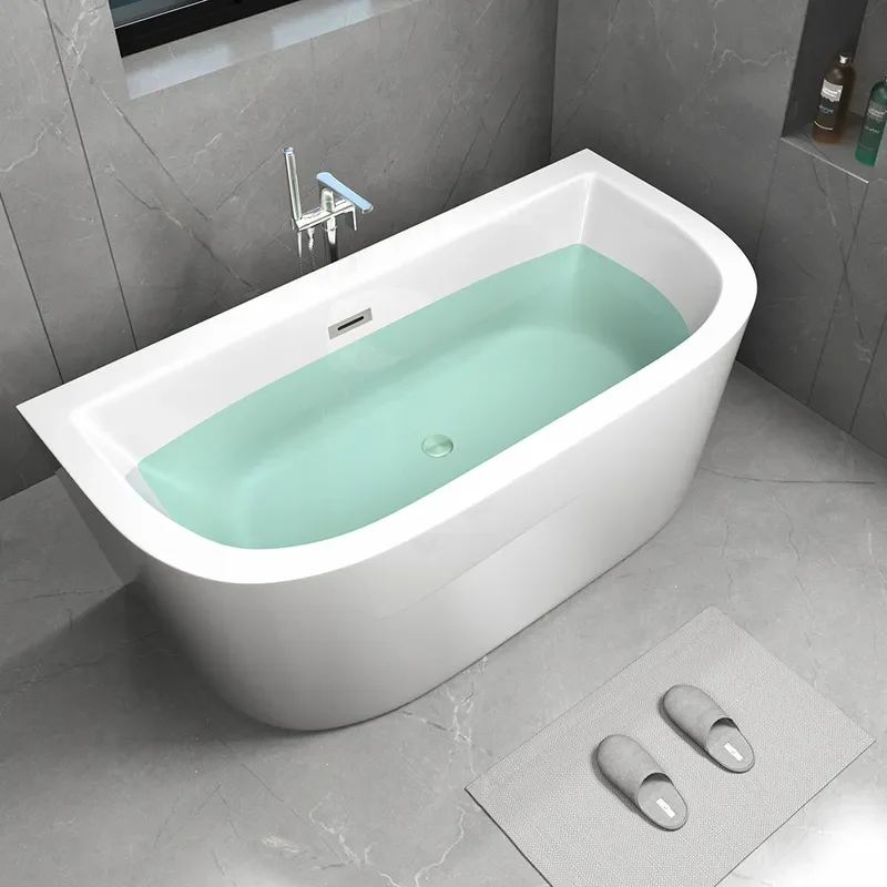 1.5m Square Acrylic Freestanding Bathtub One Side Wall Mounted Soaking Tub for Hotel Home Salon Adult Bubble Spa Bath