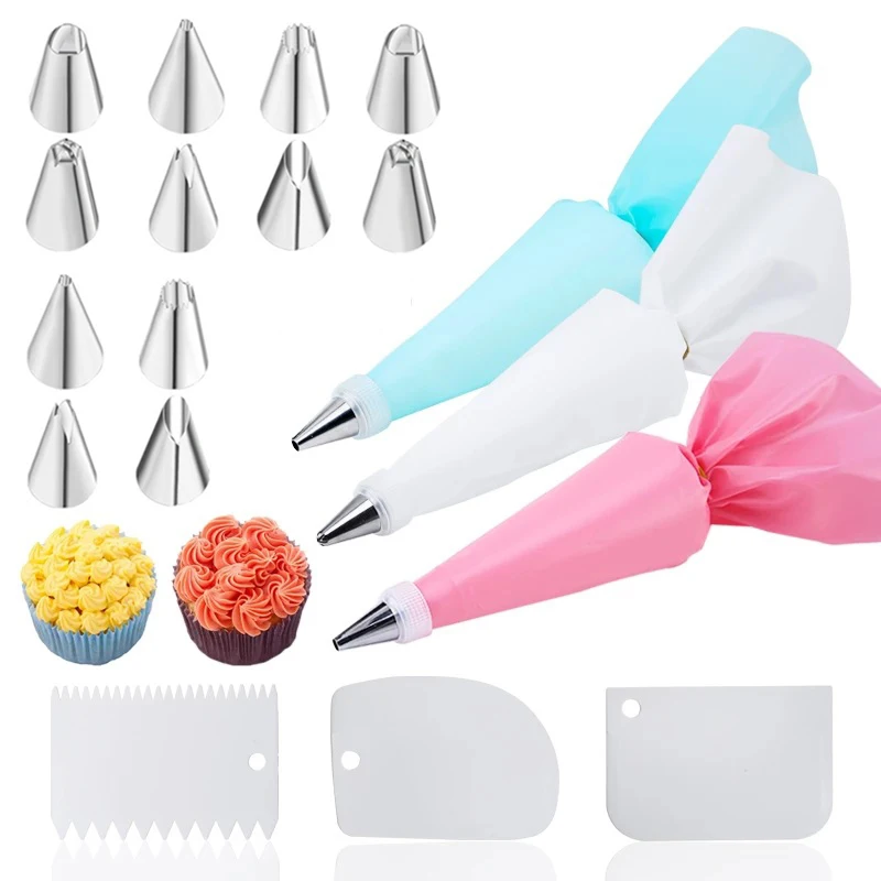 

Cake Decorating Tool Set Pastry Bag Stainless Steel Nozzle DIY Cake Icing Piping Mouth Baking Tool Bakery Kitchen Accessories