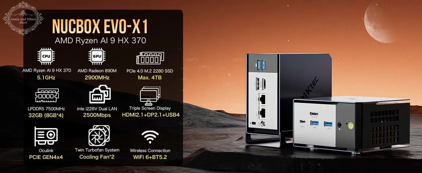 GMKtec EVO-X1 Mini PC AMD Ryzen AI 9 HX370 Windows 11 Pro M.2 SSD