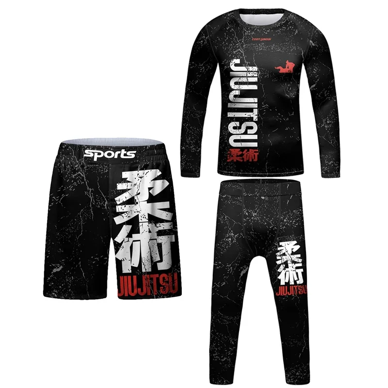 Crianças 3D MMA Kickboxing Jerseys, infantil Muay Thai Boxing Sportswear, MMA Rashguard T-shirt, BJJ e Gi, apertado, Novo