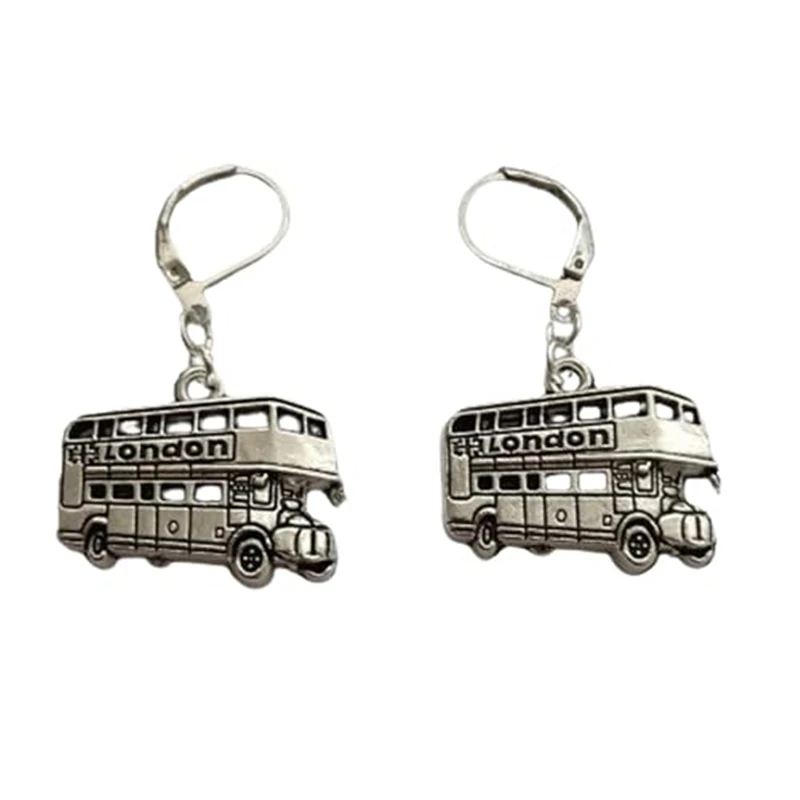 Bus Charm Lever Back Earrings, Car Pendant Drop Dangle Earrings, Vintage Style Punk Jewelry for Man Woman