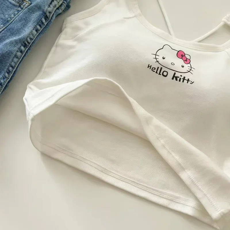 Sanrio Hello Kitty Camisole for Women Fashion Tank Tops Cute Sexy Crop Tops Casual Female Sling Top Sleeveless T-shirt Underwear