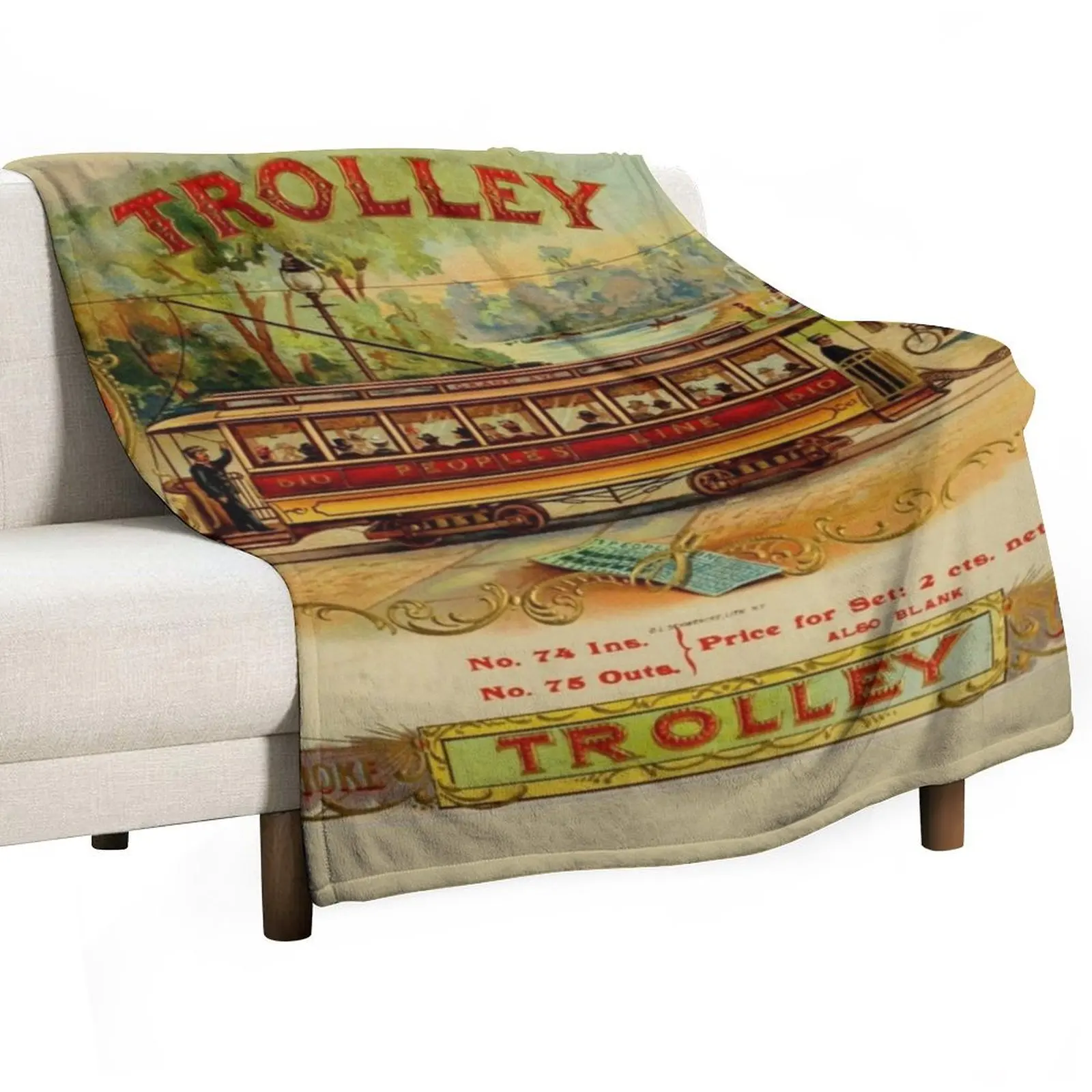 Early 1900 trolley vintage cigar box label Throw Blanket Sofas for winter Flannels Blankets