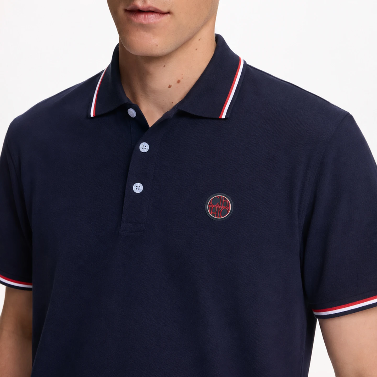 CH Herren Casual Fashion T-Shirt Einfarbig Kurzarm-Oberteil Sommer Streetwear Basic Tee Rot-Weißer Besatz Rundhals Herrenbekleidung – Detail 7