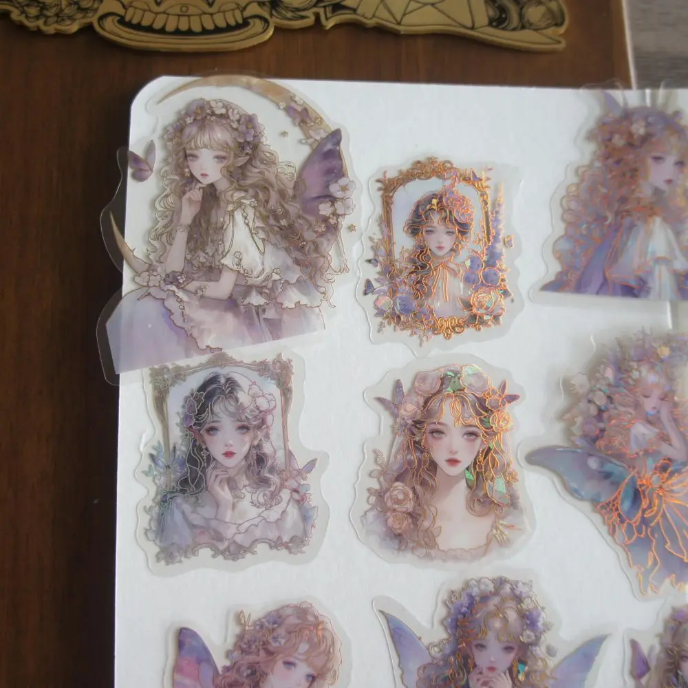 

18pcs Gold Line Fairy Tale Princess with Wings Style PVC Sticker Scrapbooking DIY Gift Label Decoration Tag