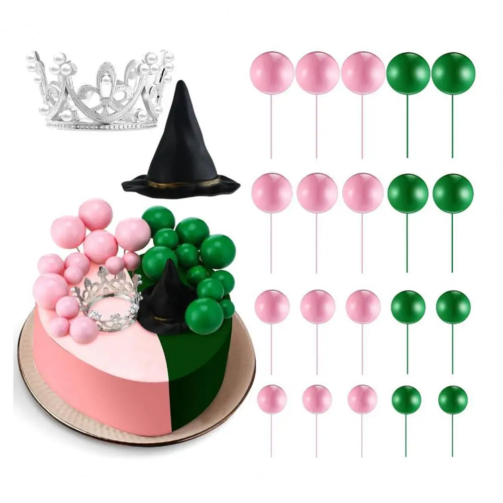 

42 Pcs Witch Cake Topper Party Decoration Mini Pink Green Balloons Cupcake Topper Silver Crown Black Witch Hat Set