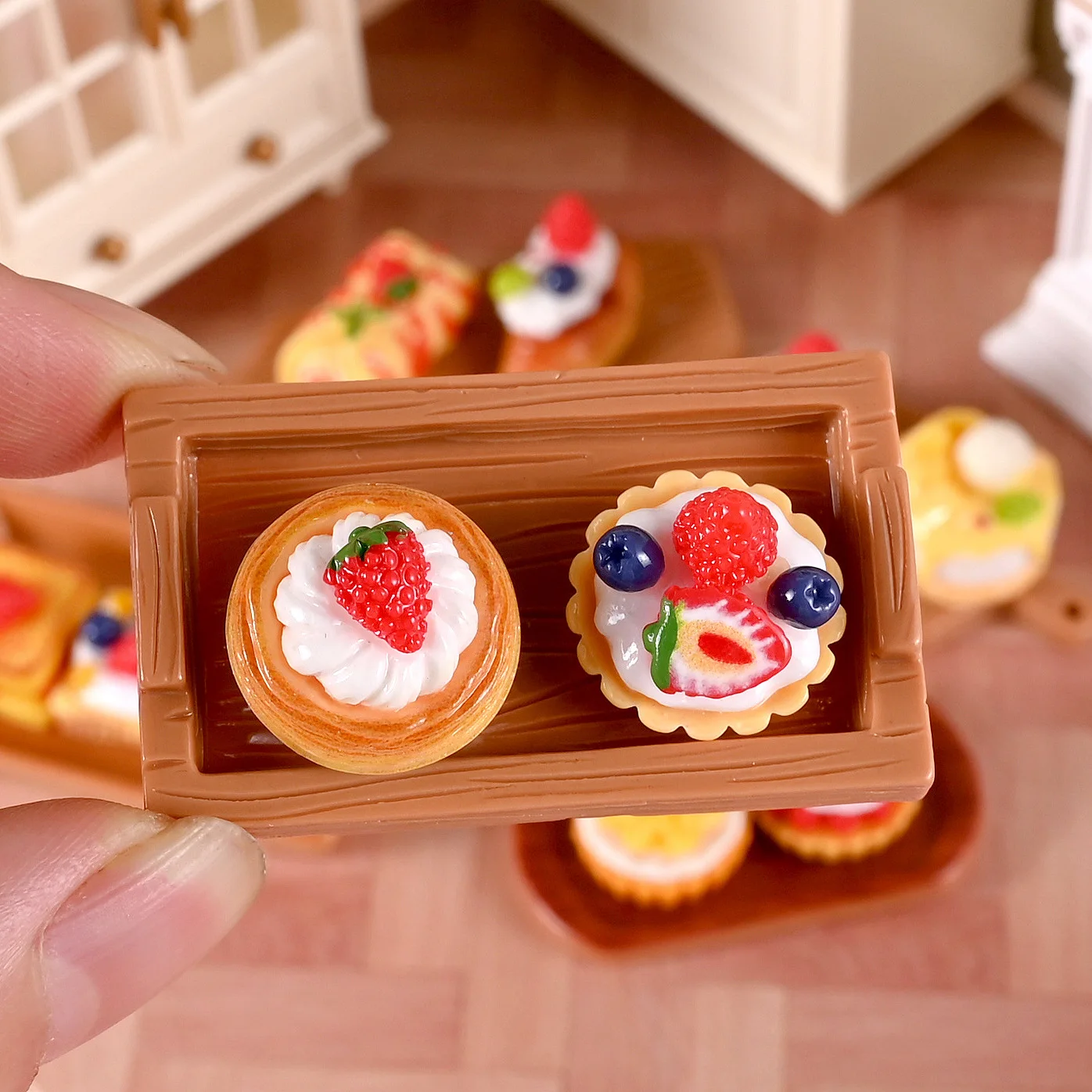 5 قطعة كعكة دمية الحلوى كعكة الفاكهة البيض تارت نموذج صغير الراتنج المطبخ المشهد ديكور لعب المطبخ اللعب مصغرة DIY بها بنفسك اكسسوارات