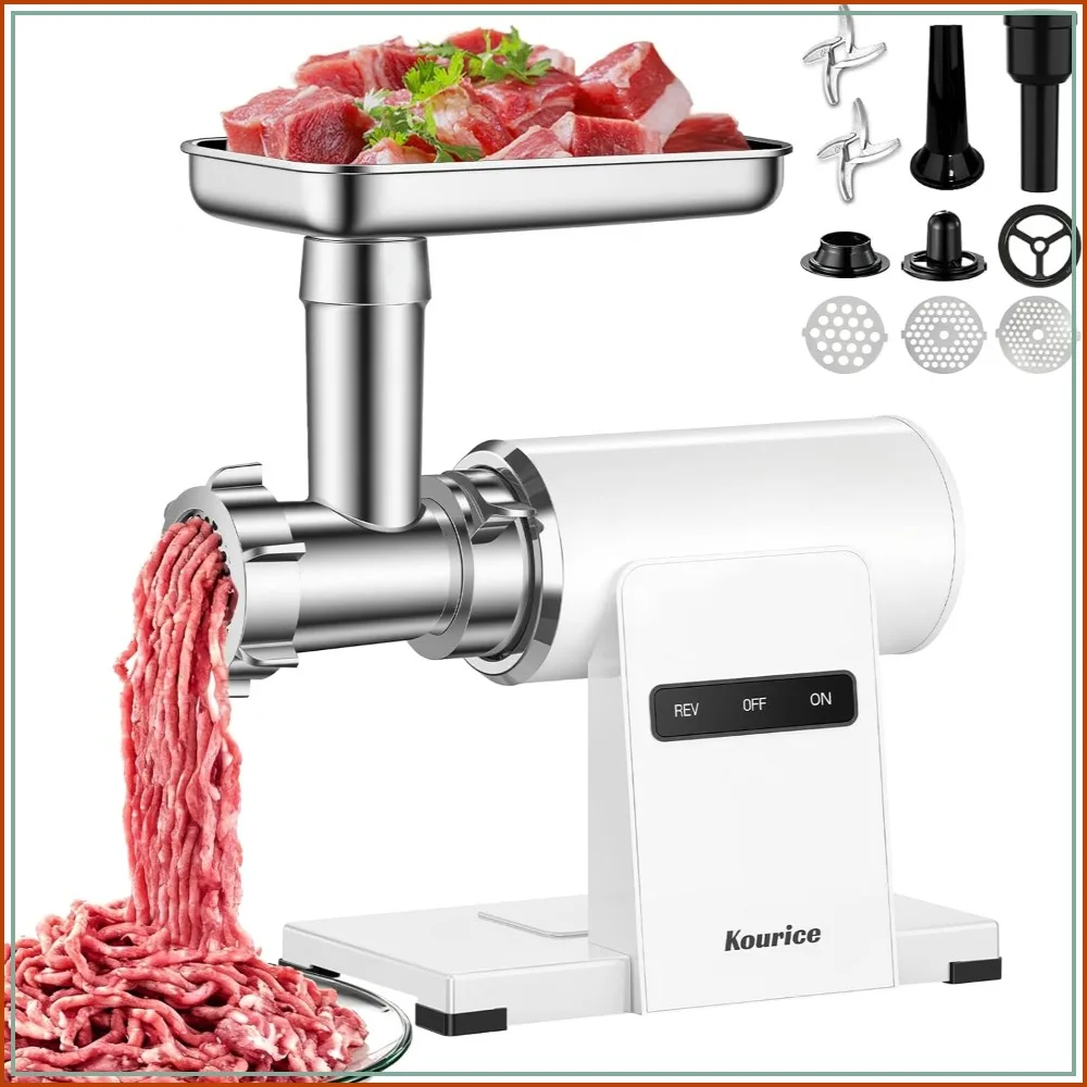 2800W Electric Meat Grinder for Home, Heavy Duty Metal Body, Auto-Reverse, 2 Blades & 3 Plates, Sausage & Kibbeh Kit, Easy Clean