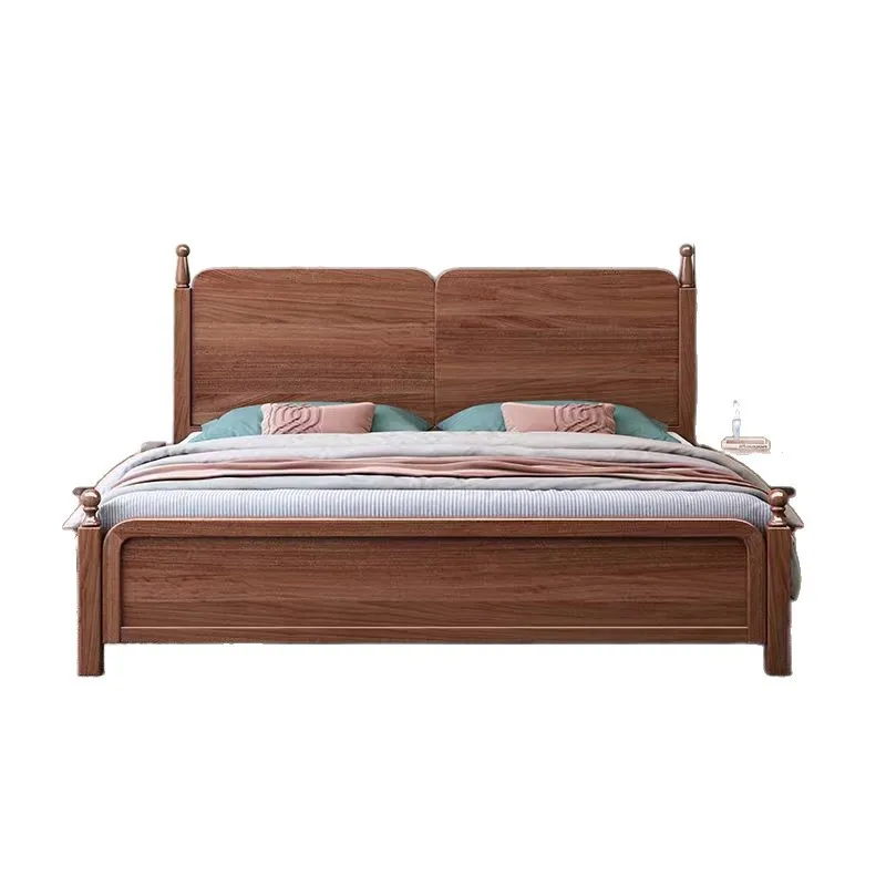 French retro solid wood bed, simple artistic style, hard medium and ancient style master bedroom bed