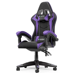 Bigzzia Silla de Juegos Silla de Oficina Silla de Escritorio de computadora ergonómica de Cuero PU con Reposacabezas Soporte Lumbar Sillas de Juego Silla de Carreras