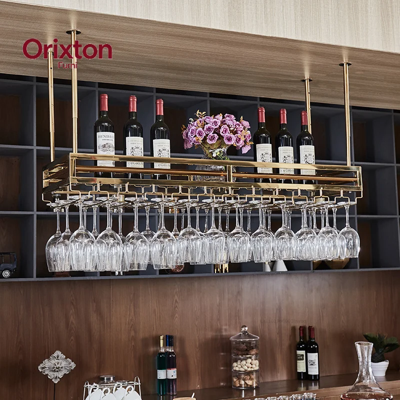 Stainless steel red wine glass rack upside down household bar wine rack hanging European wine rack ornament ceiling