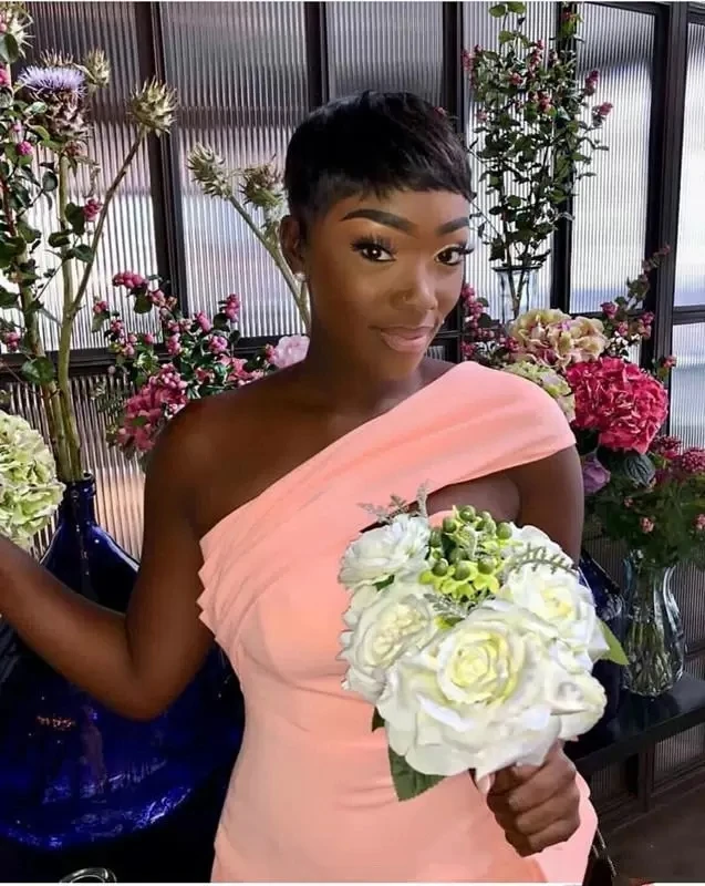 

Pink African Plus Size One Shoulder Mermaid Bridesmaid Long Maid of Honor Gowns Garden Wedding Guest Evening Party Dress