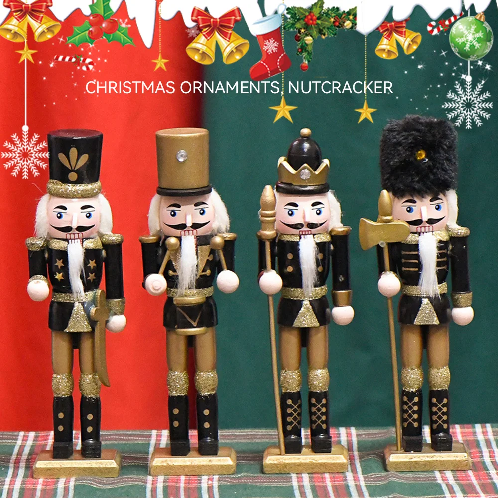 4Pcs Christmas Nutcracker Soldier Xmas Desktop Ornament Wooden Handicraft Soldier Puppet Children Christmas Gift Home Decoration