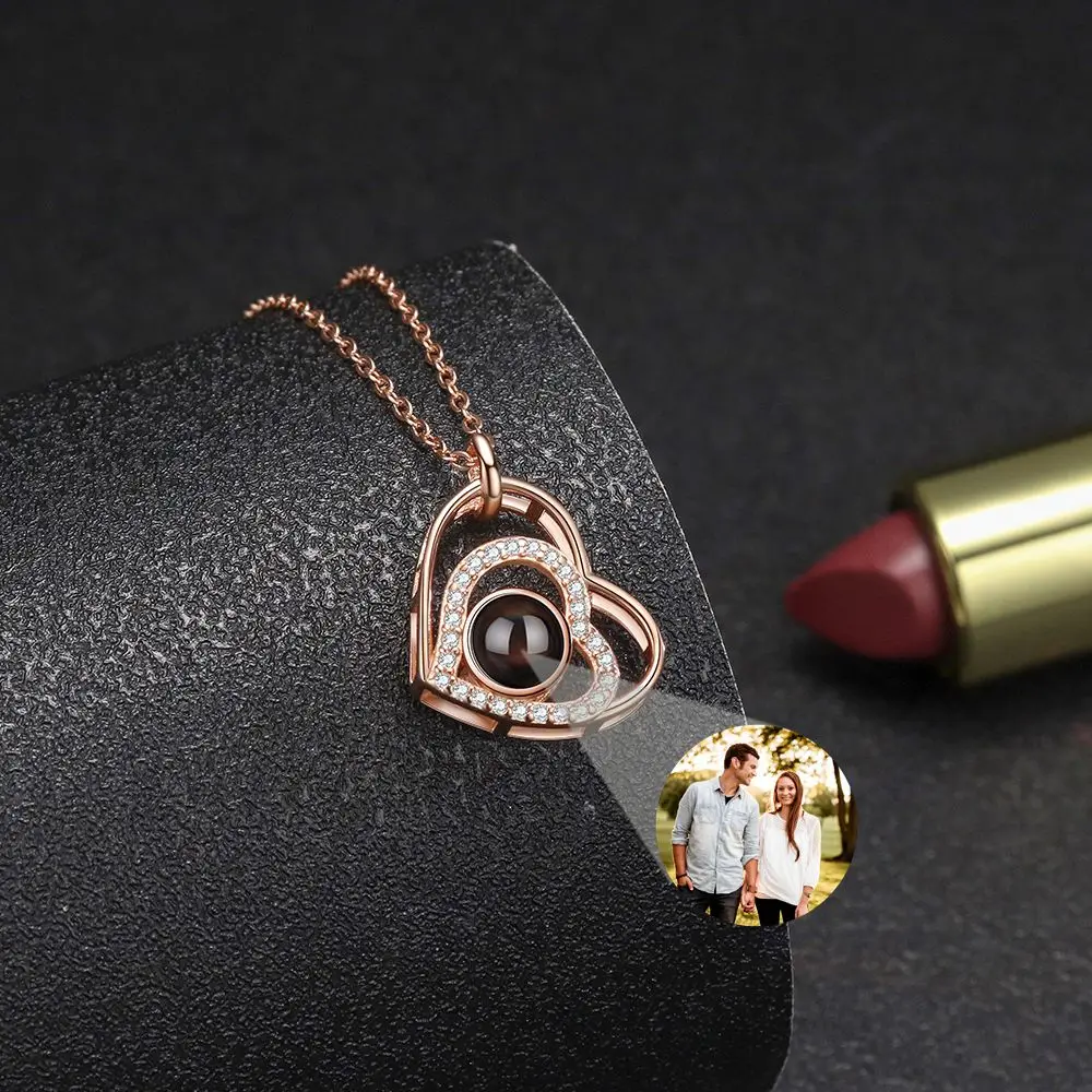 Fashion Heart Personalized Custom Photo Necklace Projection Photo Necklace for Women Girls Silver Love Chain New Trend Jewelry