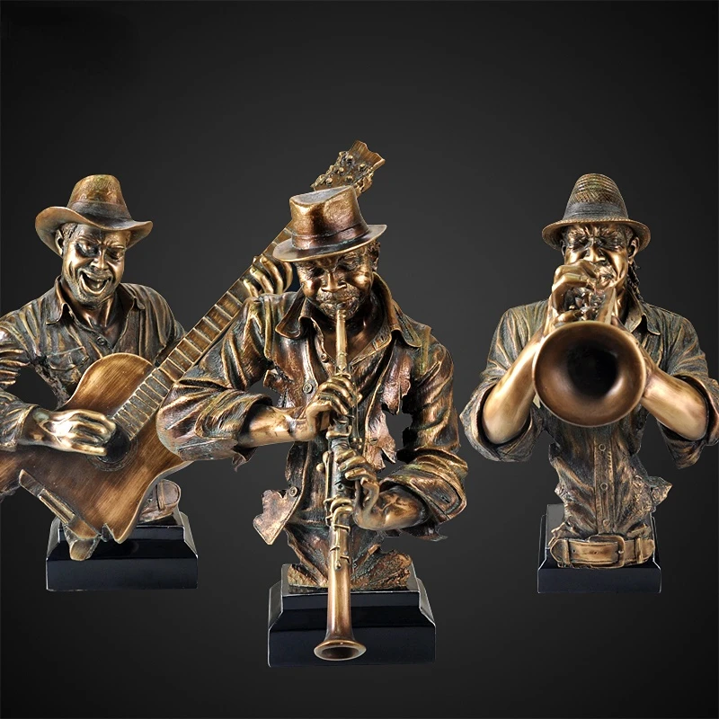 Band Sculptured Ornaments Abstract Music Character Statue Resin Cold Casting Bronze Artwork KTV Bar Decorations