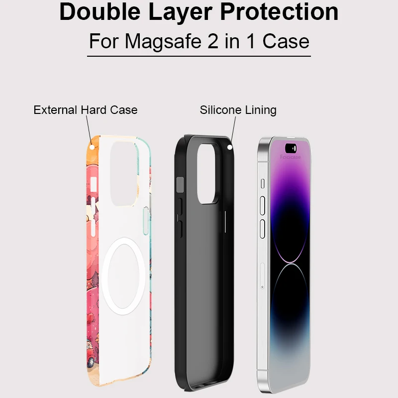 Fcicicase Cartoon-Muster-Hülle für iPhone 16 15 14 Pro Max 11 12 13 Pro für Magsafe magnetische kabellose Lade-Acryl-TPU-Abdeckung