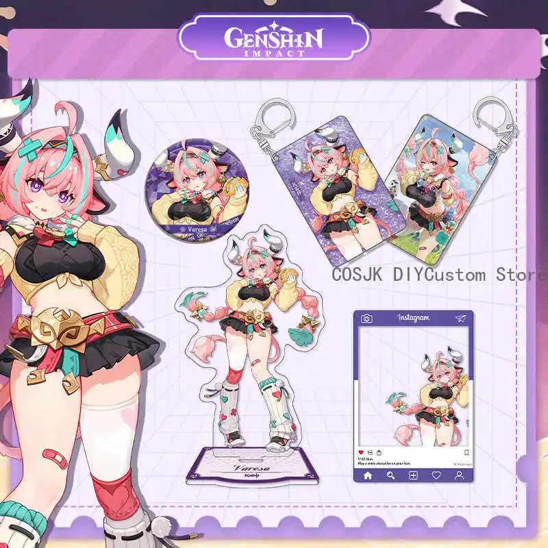 

Genshin Impact Varesa Acrylic Stand Figure Model Plate Display Transparent card Double Flash Laser Badge Ticket Stub Pendant