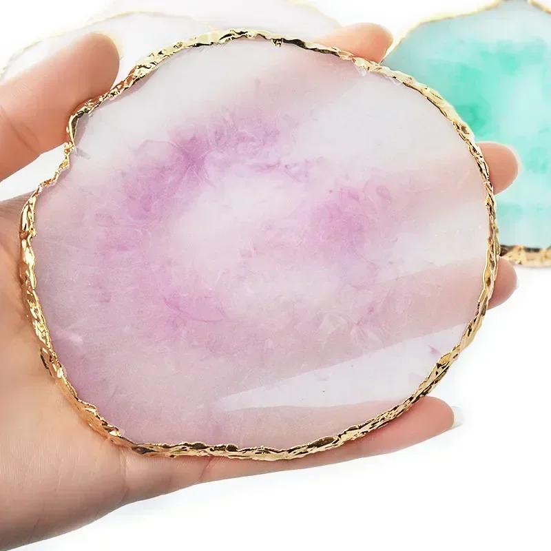 Herramientas de Accesorios DIY para Manicura, Paleta de Pintura de Arte de Uñas en Resina, Borde Dorado, Placa de Ágata para Mezclar y Agitar, 6 Colores 3