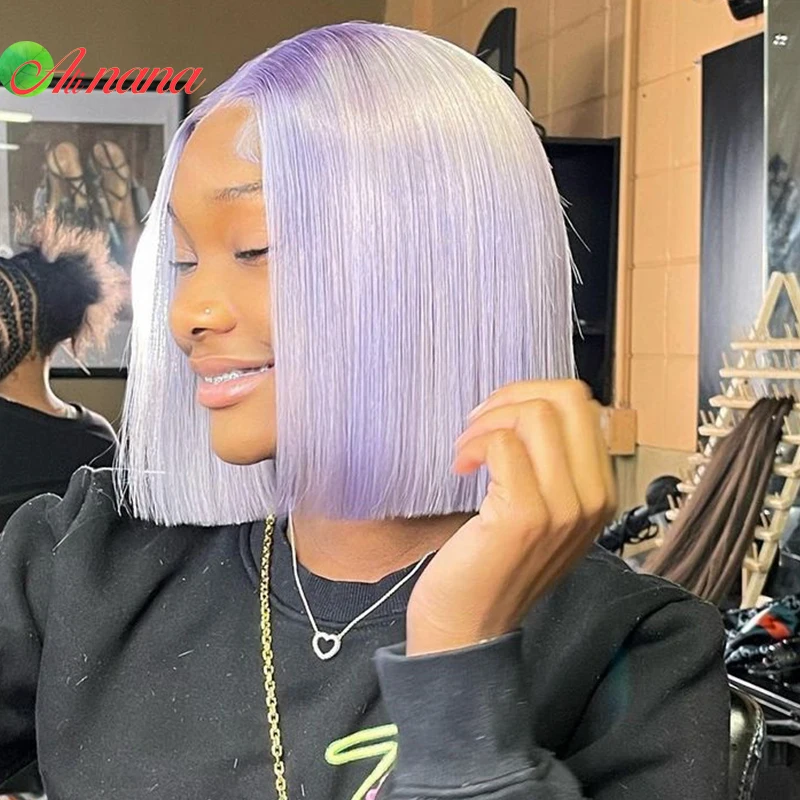 Lavender Purple Straight Short Bob Human Hair Wigs 5X5 Lace Closure Wig 613 Colored Lace Frontal Human Hair Short Wigs For Women