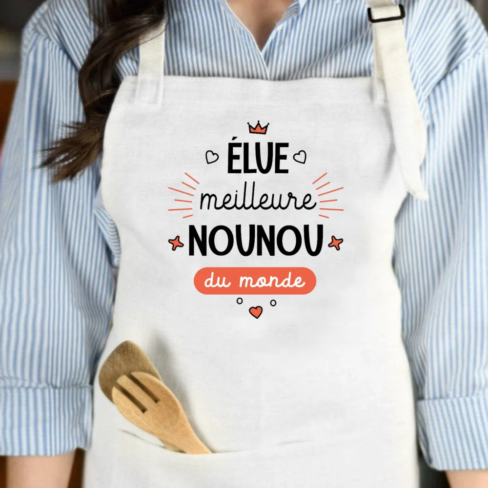 Best Nanny in The World French Print  Women Apron Mama Pocket for Cooking Baking Aprons Holiday Birthday Thanks Gift for Nounou view 6