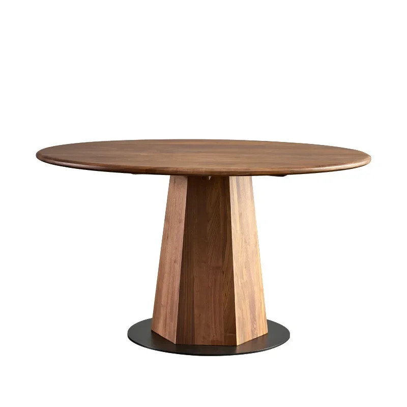 

black walnut dining table light luxury Nordic solid wood round dining table and chairs combination