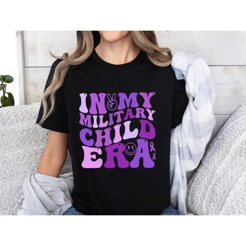 

Women's Military Child T-Shirt "In My Era" Army Kid Graphic Tee Patriotic Military Family Gift Veterans Day Top