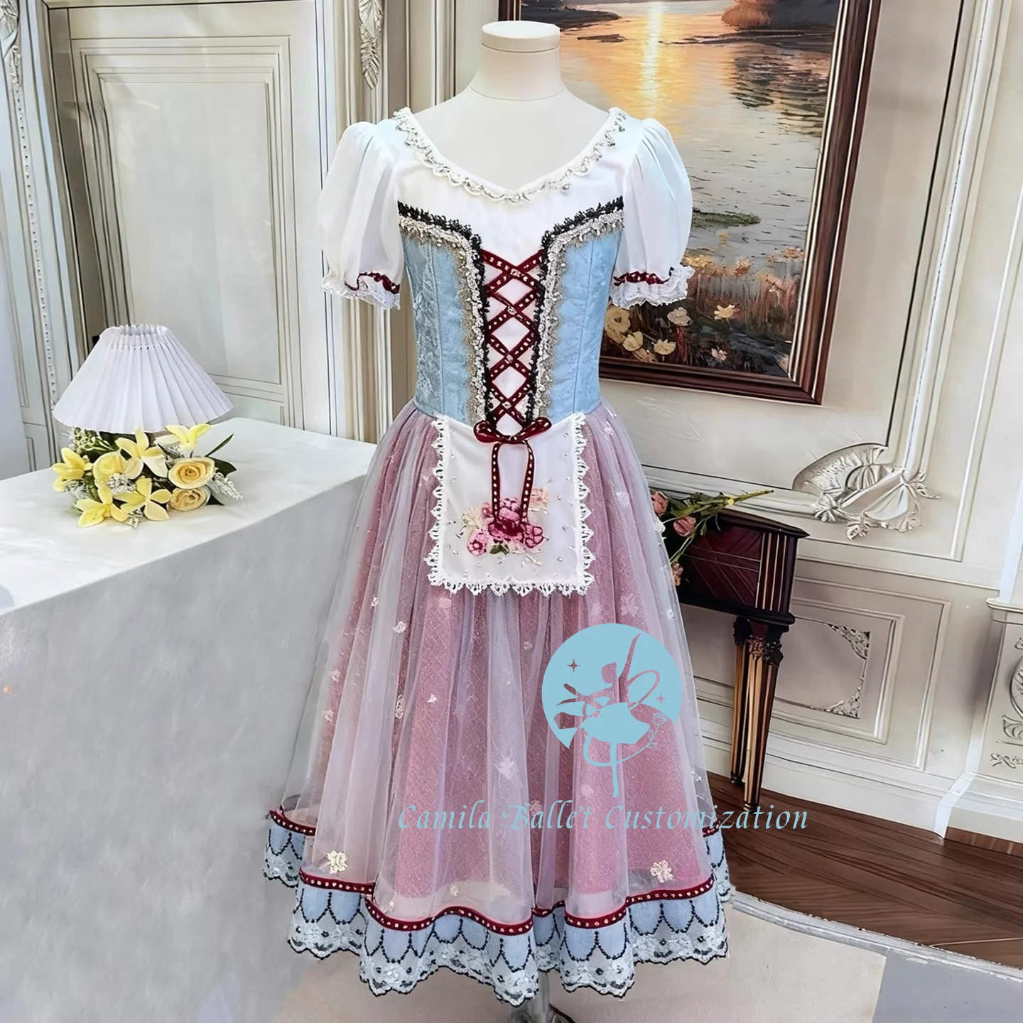 Newly tailored Giselle farmer's daughter ballet competition performance long gauze skirt, suitable for both adults and children