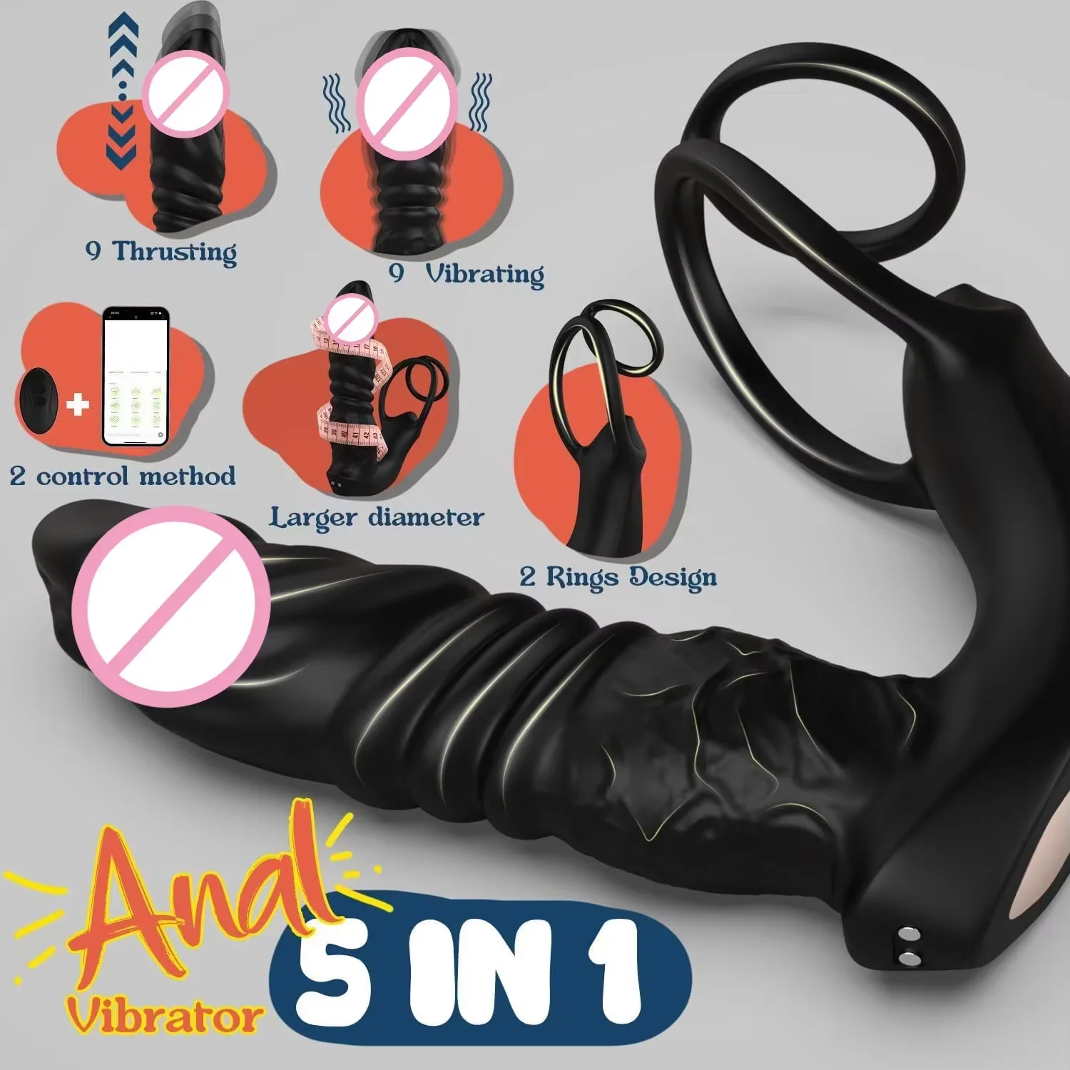 APP Telescopic Double Ring Thrust Vibrator Men's Prostate Massager 5 In 1 Vibrating Plug Dildo Vibrator Adult Sex Toy Men's - view 4
