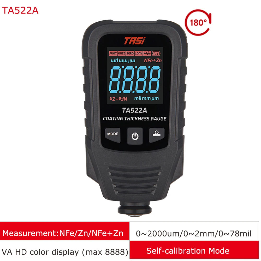 TA522A Car Coating Thickness Gauge High Precision 0~2000um NFe+Zn/Fe/NFe 3 Measurement Mode  Automotive Paint  Metal Tester Tool