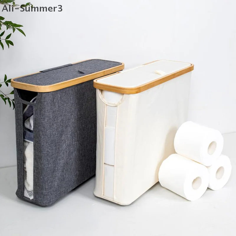 

Wood Frame Toilet Paper Holder On The Floor-Large Capacity Organizer For Bathroom Waterproof Toilet Paper Holder With Lid