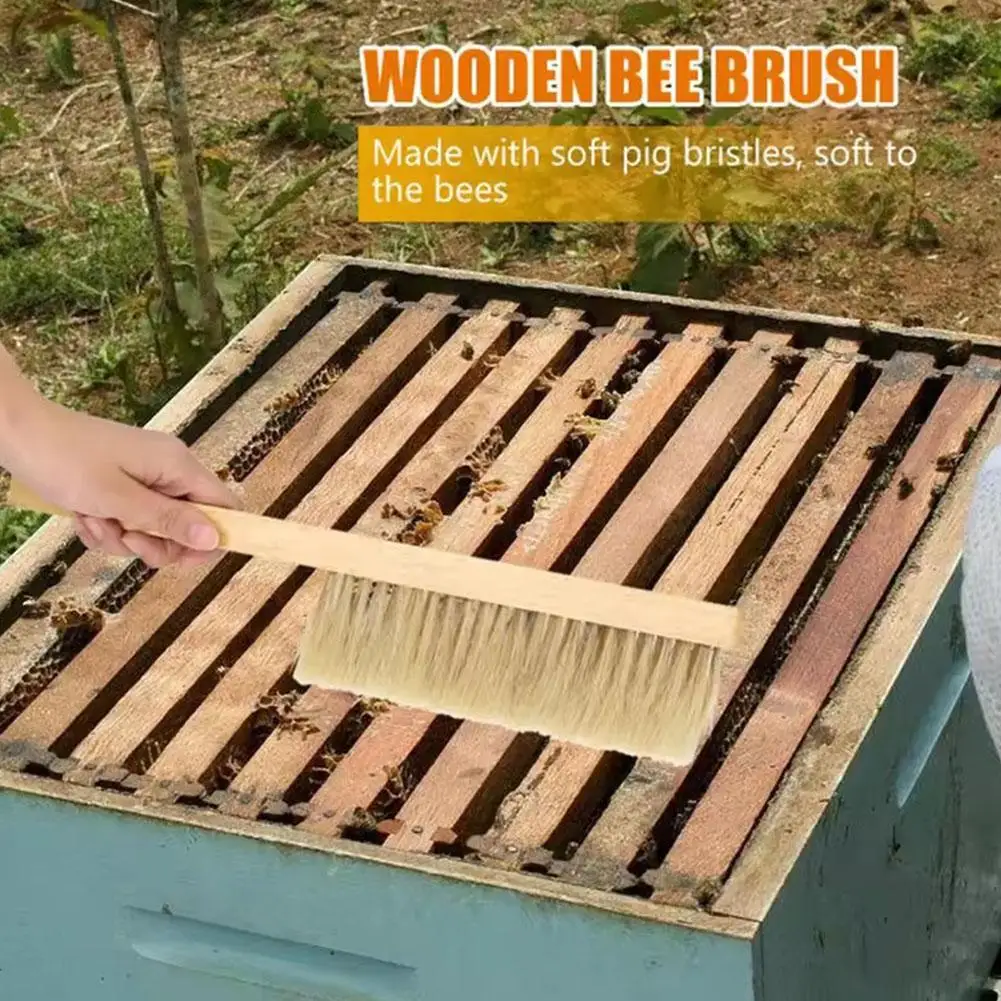 Wood Honey Brush Beekeep Tools Wasp Bee Sweep Two Rows of Horse Tail Hair Bee Brush Beekeeping Tools Beekeeping Equipment